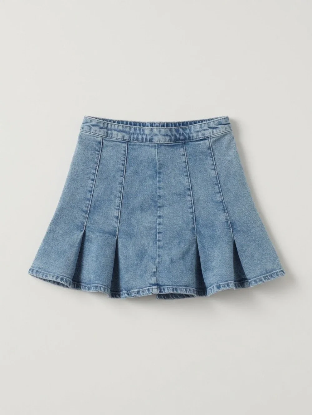 Juniors No Boundaries Denim Pleated Mini Skirt Sz 5 Light Wash Y2K Coastal Boho